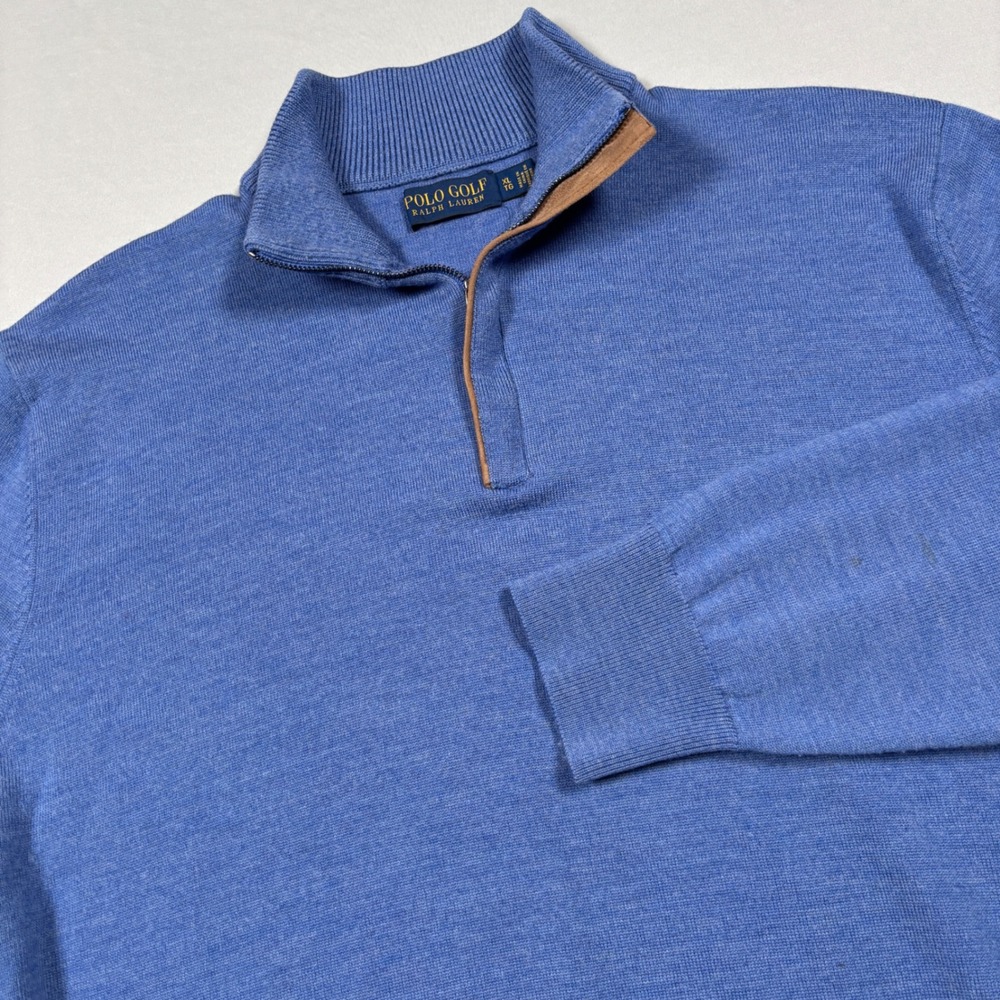 Polo Golf Ralph Lauren Pullover Mens XL Blue 100% Merino Wool 1/4 Zip Sweater
